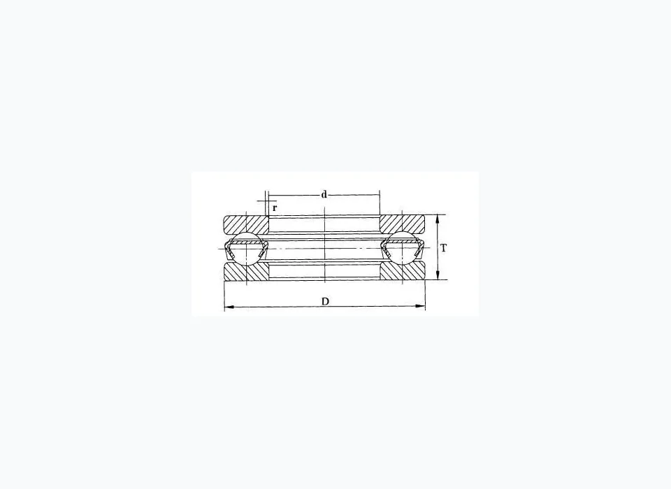 Cross-sectional technical drawing of a thrust ball bearing